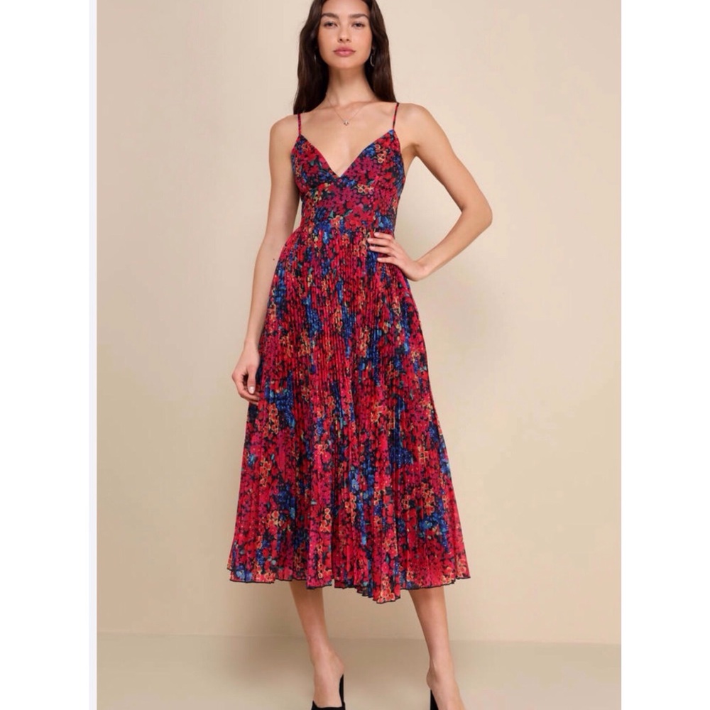 Lulu's Red and Blue Midi Dress